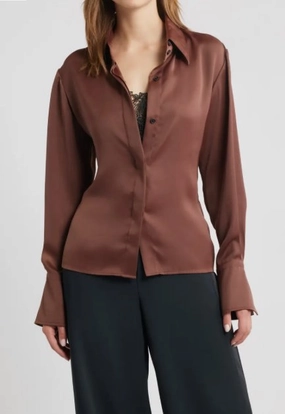 retro look Tapered Cut Venus Popover Blouse Umber