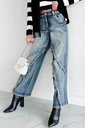 Vernon High Rise Frayed Edge Cello Skater Jeans (Tint) Loose Fit