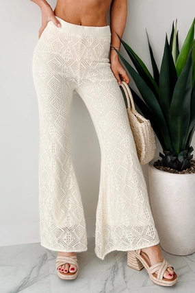 Effortless Comfort Crochet Flare Pants (Off White) Unisex style Stretch Support