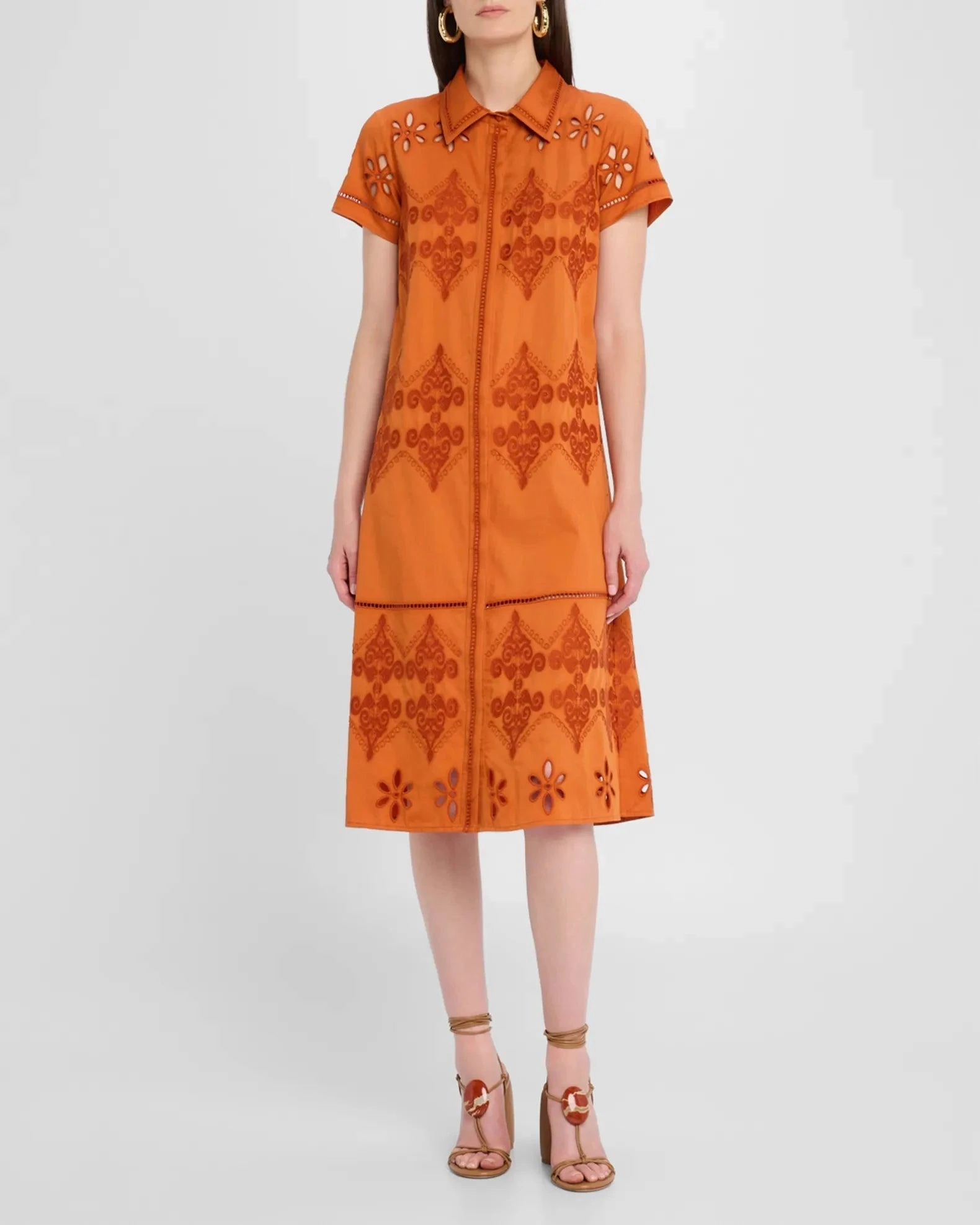 Cool Elegance Euro Touch Eva Belted Midi Shirtdress Dress Burnt Sienna