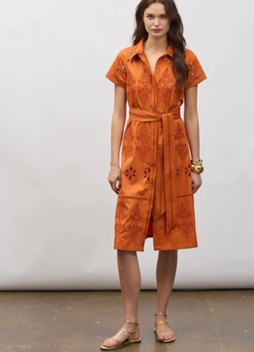 Eva Belted Midi Shirtdress Dress Burnt Sienna Metallic-Shine