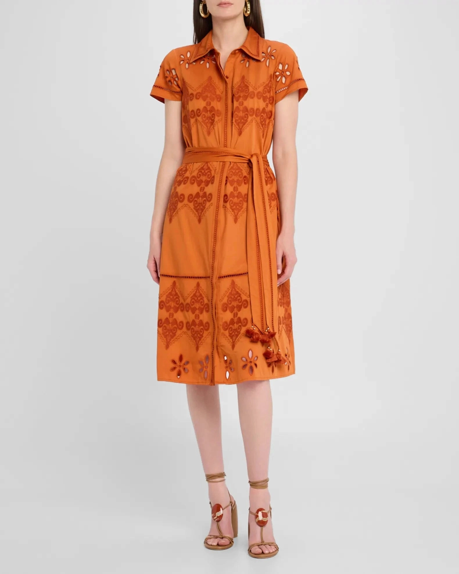 Chic Comfort Wear Texture Flow Eva Belted Midi Shirtdress Dress Burnt Sienna