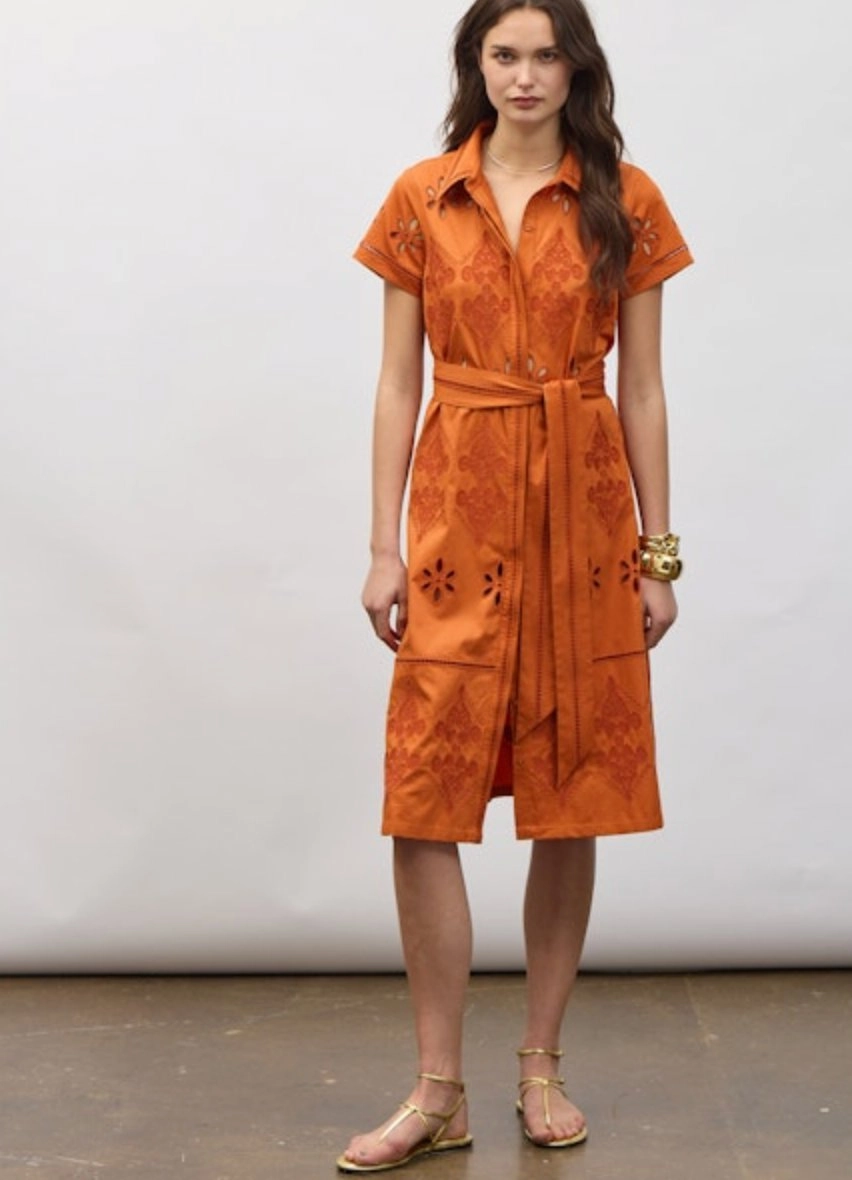 Eva Belted Midi Shirtdress Dress Burnt Sienna Metallic-Shine