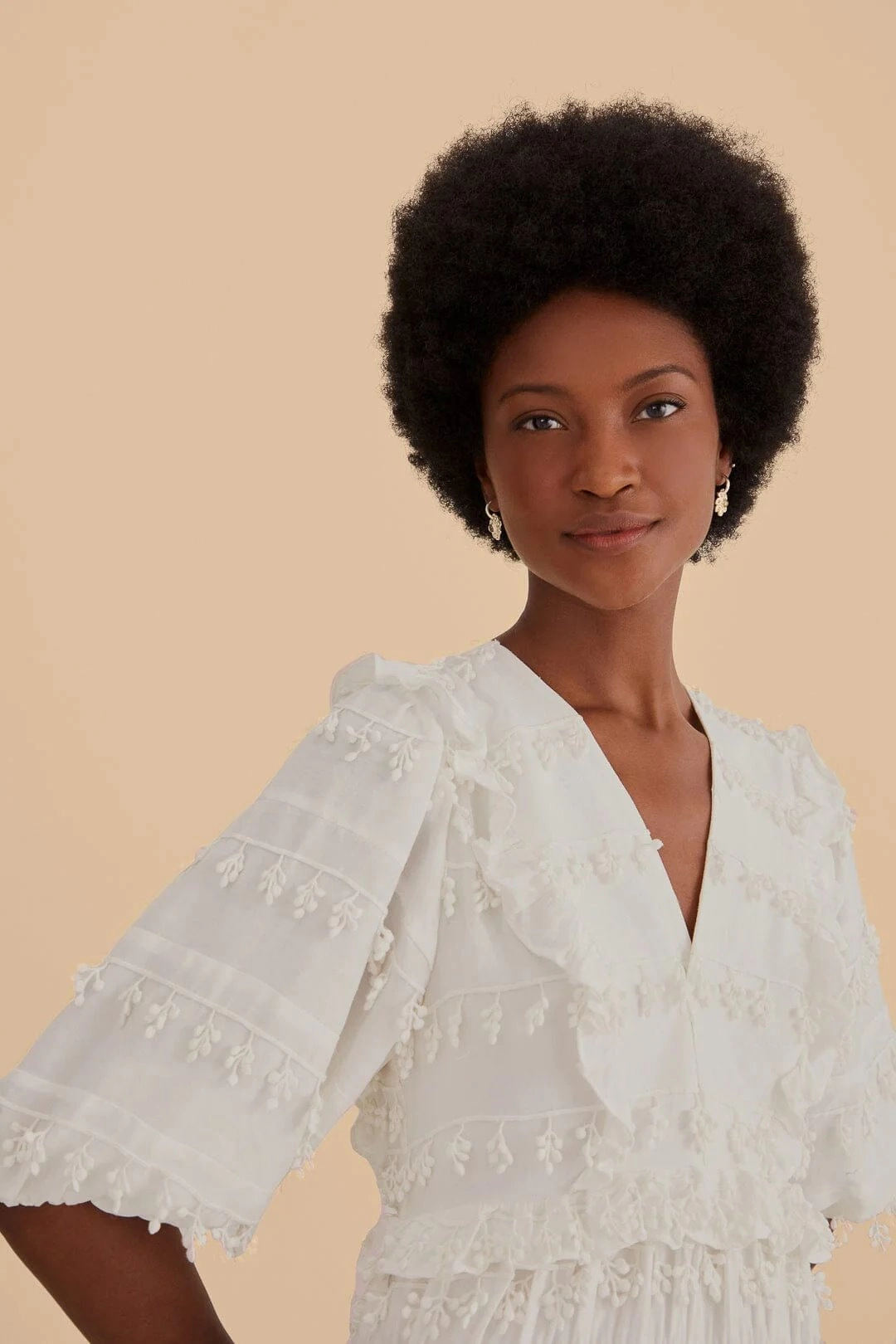 Ruffles Tassels Midi Dress Off White Layered Comfort