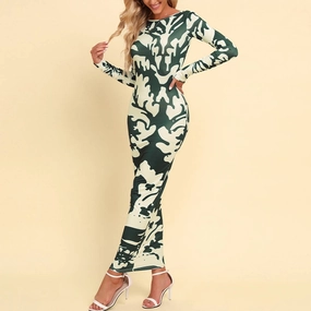 Functional Layer CONTRASTING PRINT HALTER SLIM-FIT DRESS_CWDMD2352