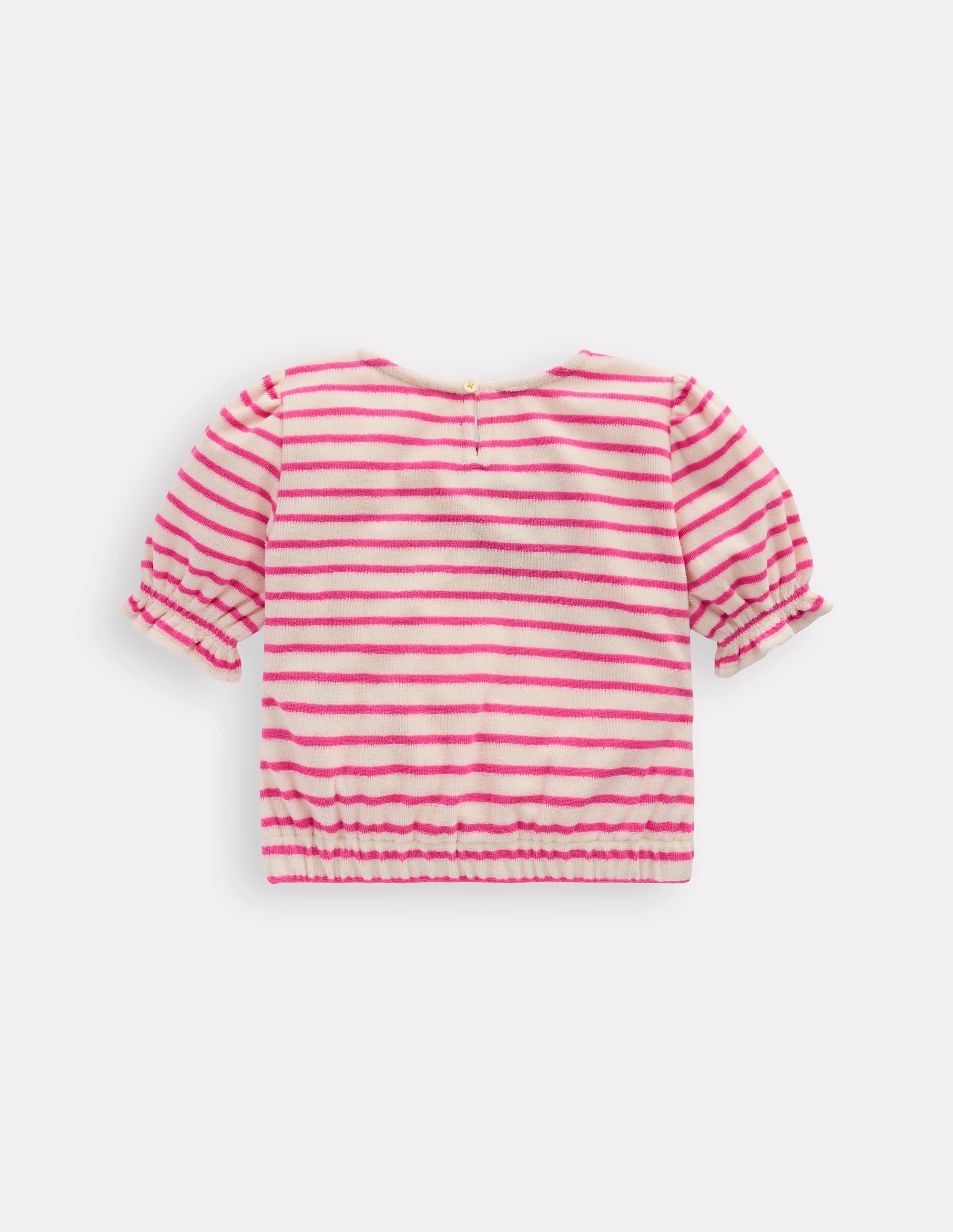 Stretch Material BoxyCrop Towelling Top-Sorbet Pink/ Ivory Stripe