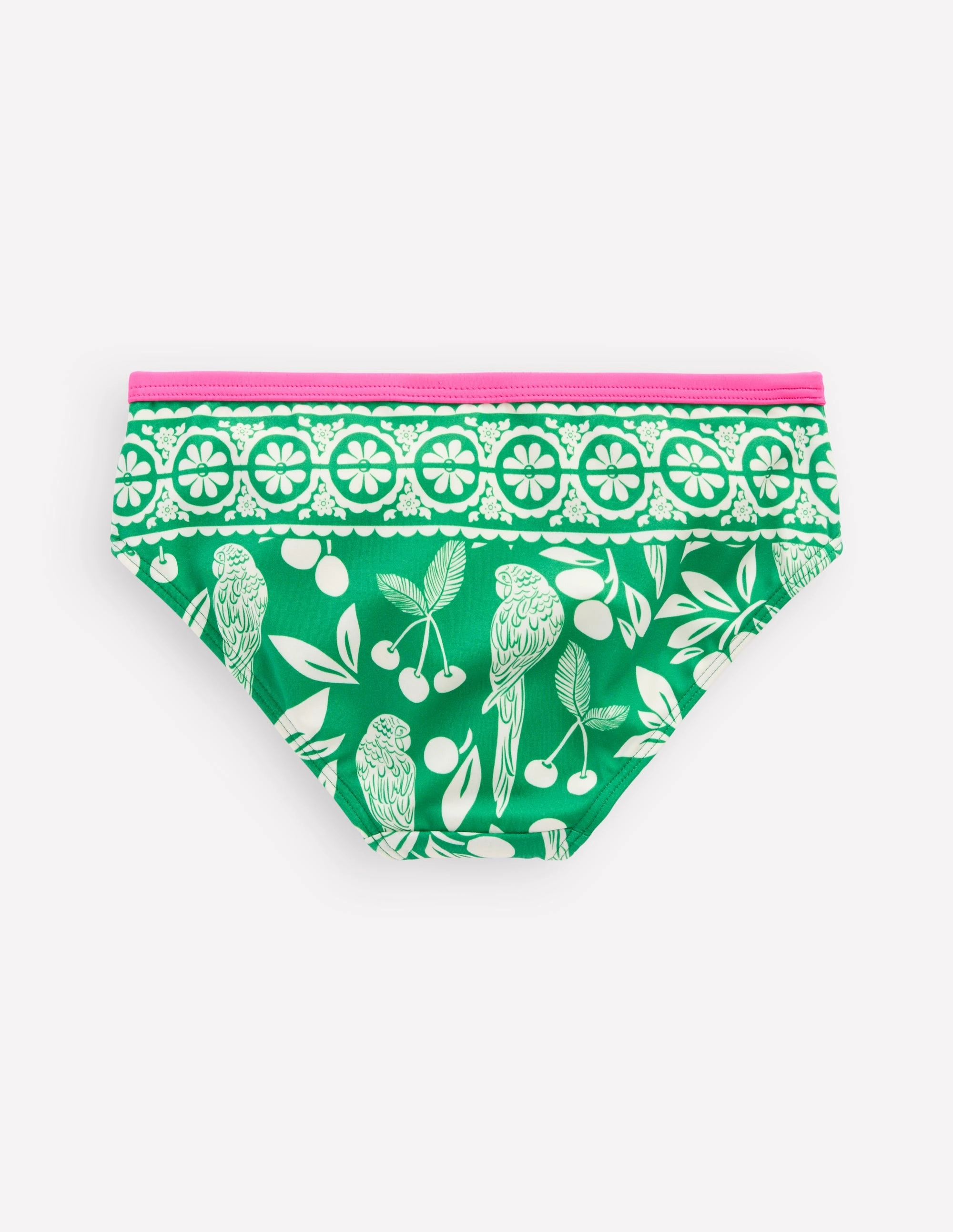 Patterned Bikini Bottoms-Rich Emerald Parrot Palm Metallic-Shine