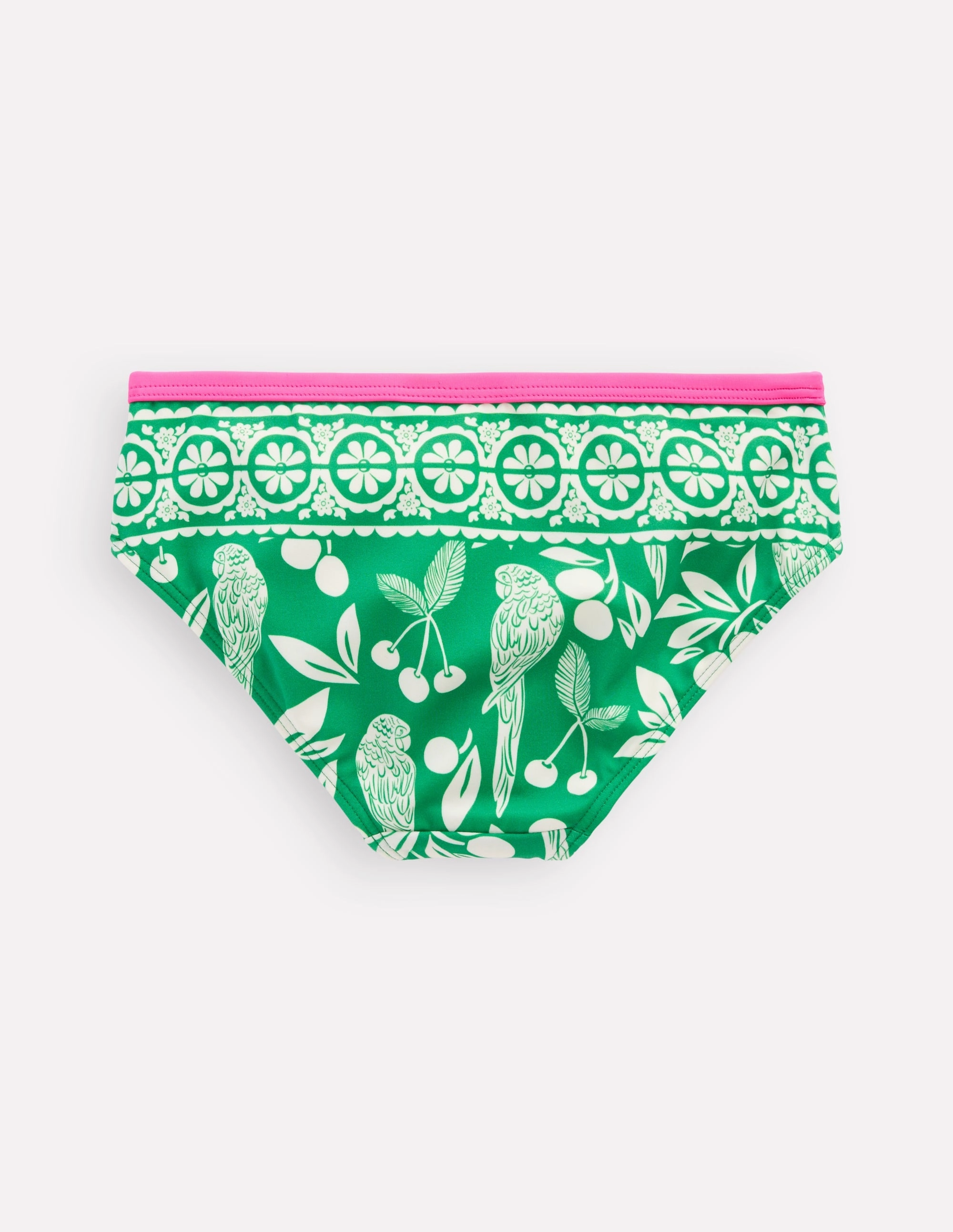 Non Irritating Tagless Design Patterned Bikini Bottoms-Rich Emerald Parrot Palm