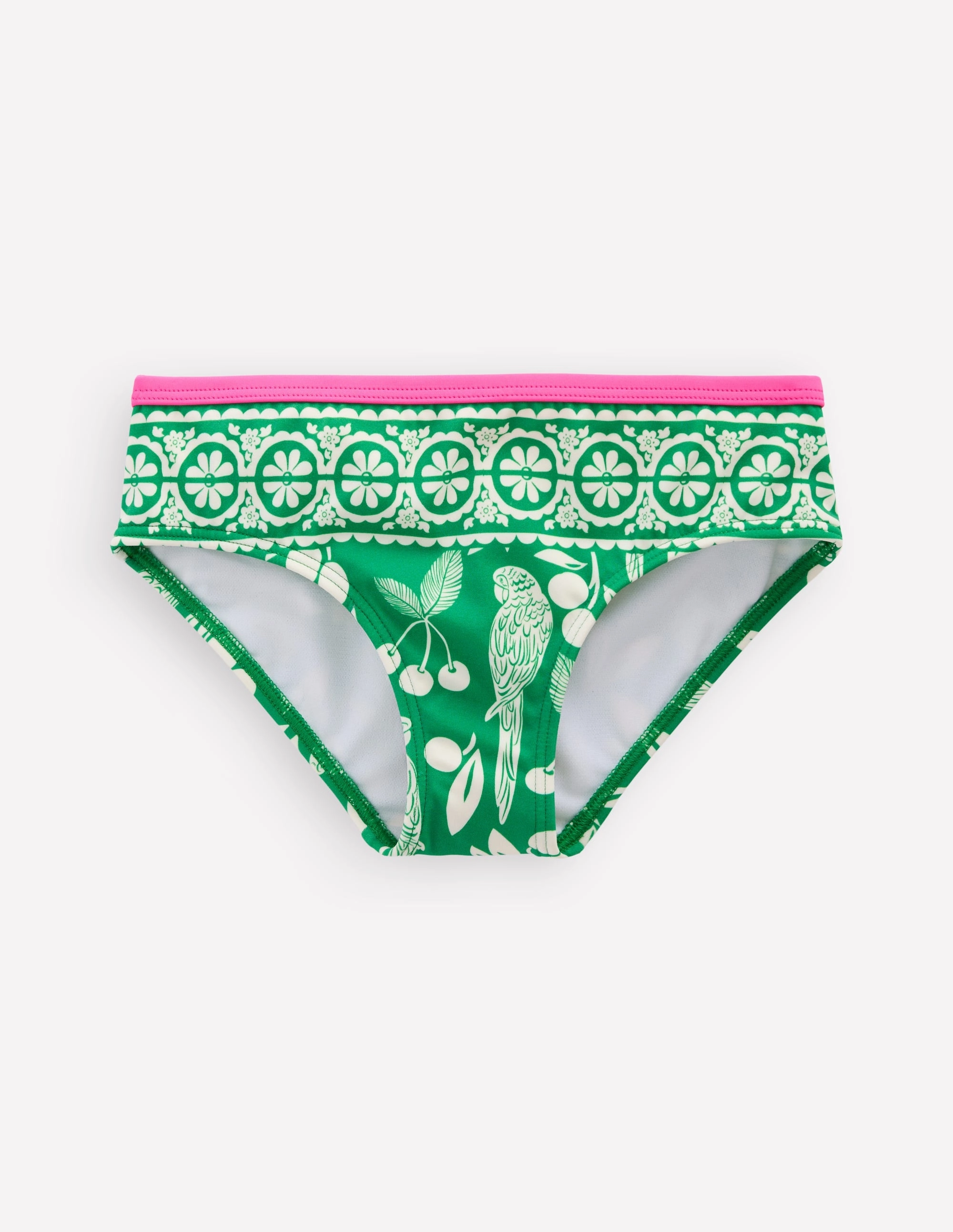 Patterned Bikini Bottoms-Rich Emerald Parrot Palm Flex Zone Construction Packable-Design