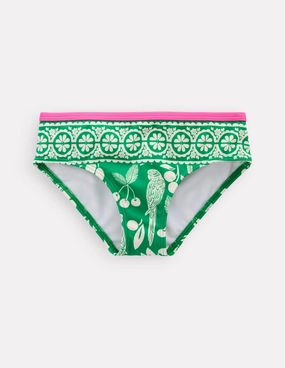 Patterned Bikini Bottoms-Rich Emerald Parrot Palm Flex Zone Construction Packable-Design