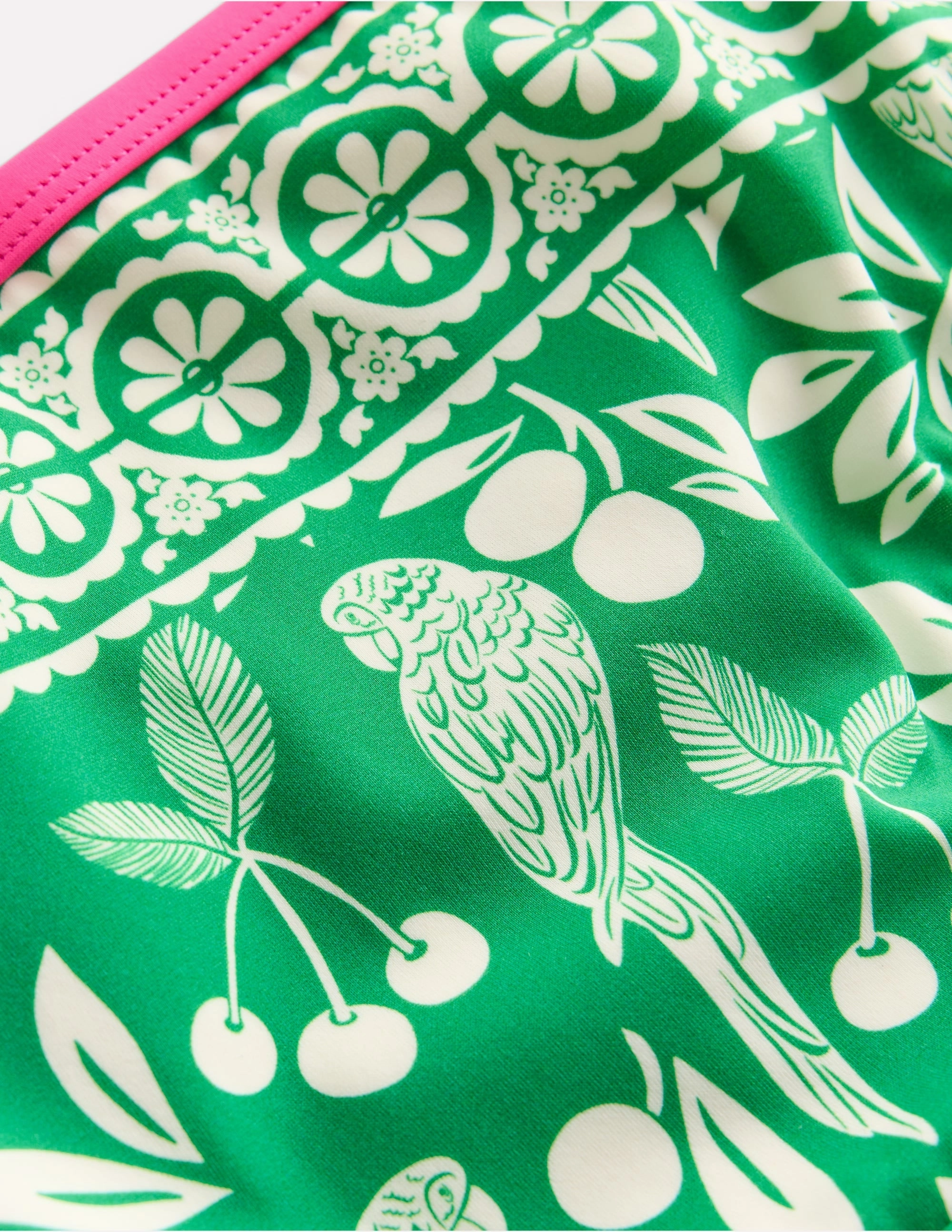 Anti Pilling Comfortable Wear Patterned Bikini Bottoms-Rich Emerald Parrot Palm