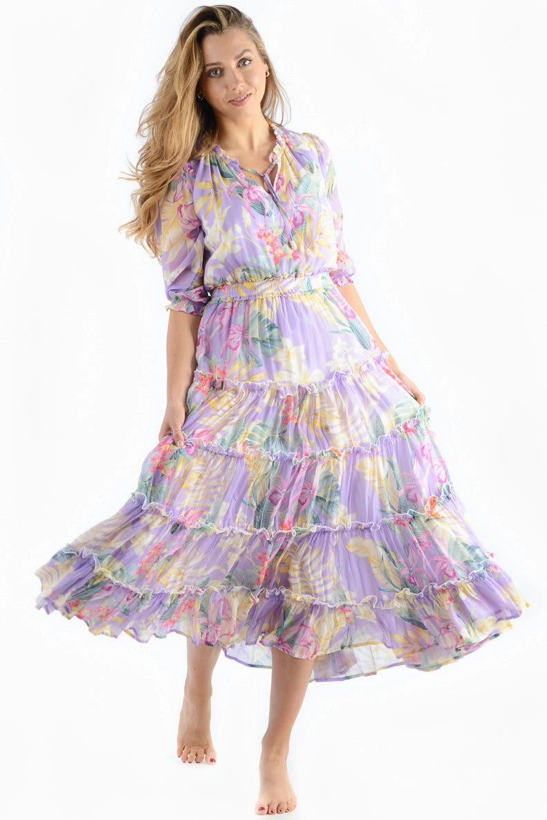 Dana Dress / Lavender Tropical Effortless Style