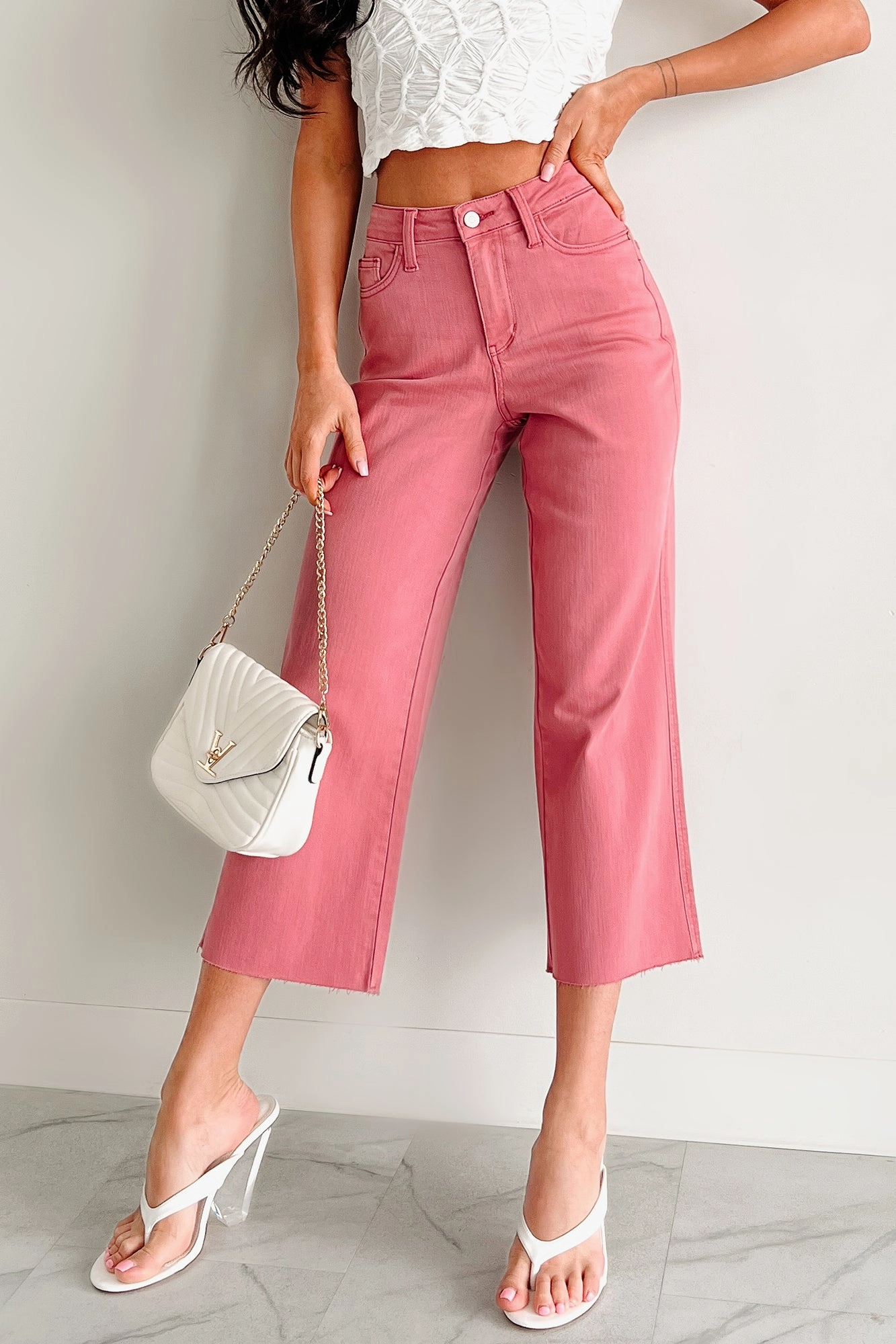 Adjustable Closure Victoria Crop Wide Leg Judy Blue Jeans (Rose)