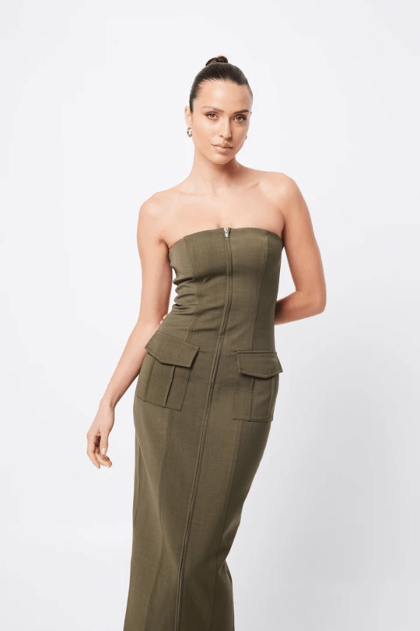 Low Profile Midi Dress Khaki Clean Chic Boho Mood