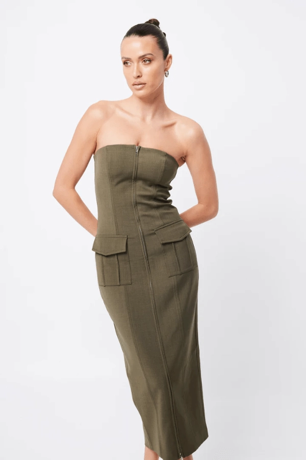 Low Profile Midi Dress Khaki Earth Colors