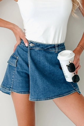 Wait For Me Cargo Denim Wrap Skort (Blue) Relax Mode Free Movement