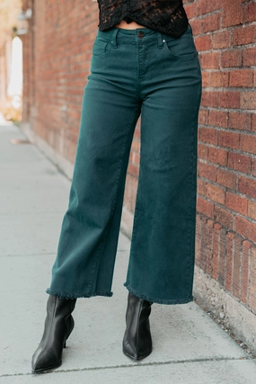 Casual Wear Walter High Rise Wide Crop Risen Jeans (Hunter Green)