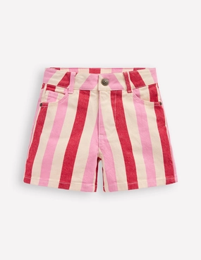 date night look fitness enthusiasts Denim Shorts-Pink and Red Stripe