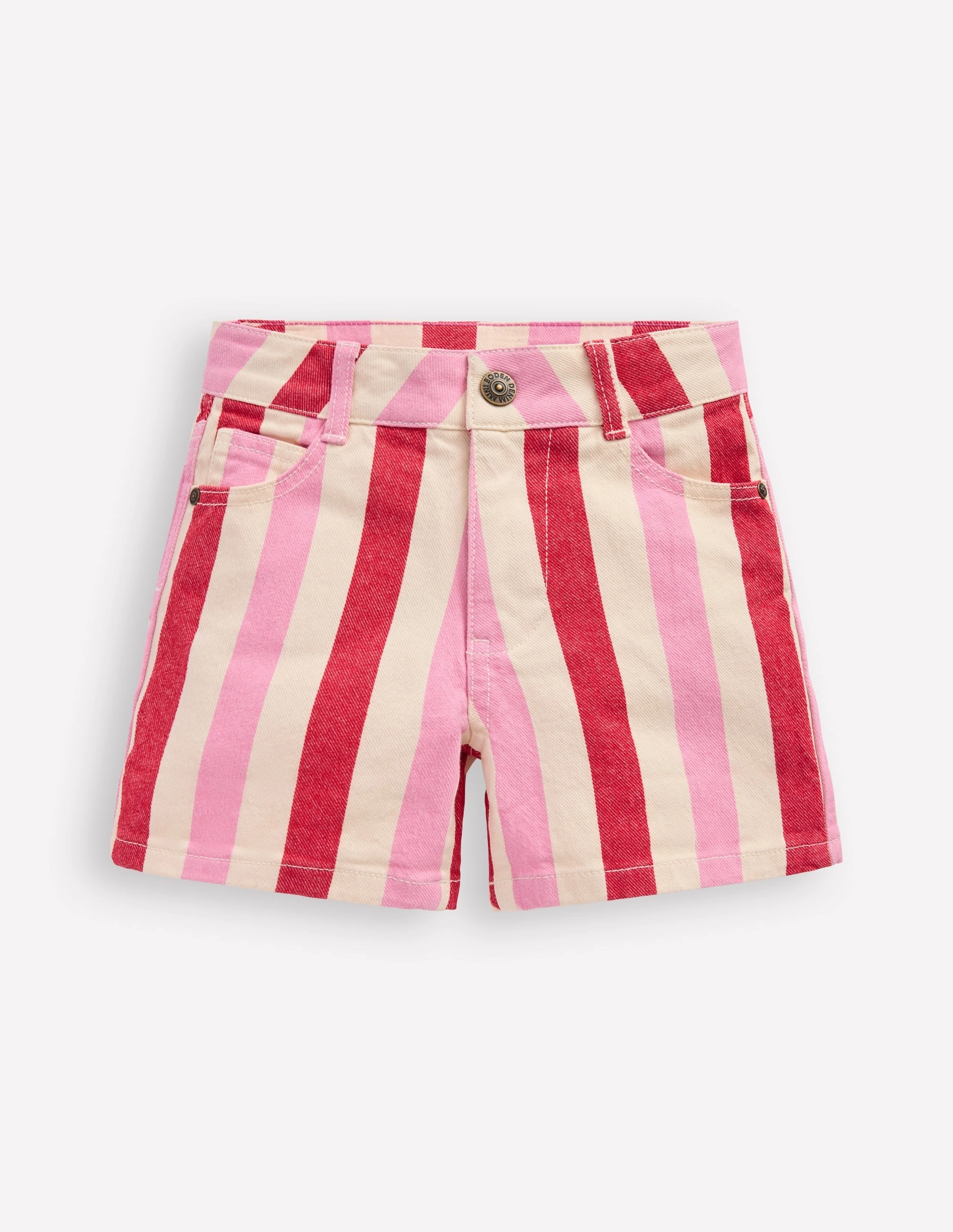 date night look fitness enthusiasts Denim Shorts-Pink and Red Stripe