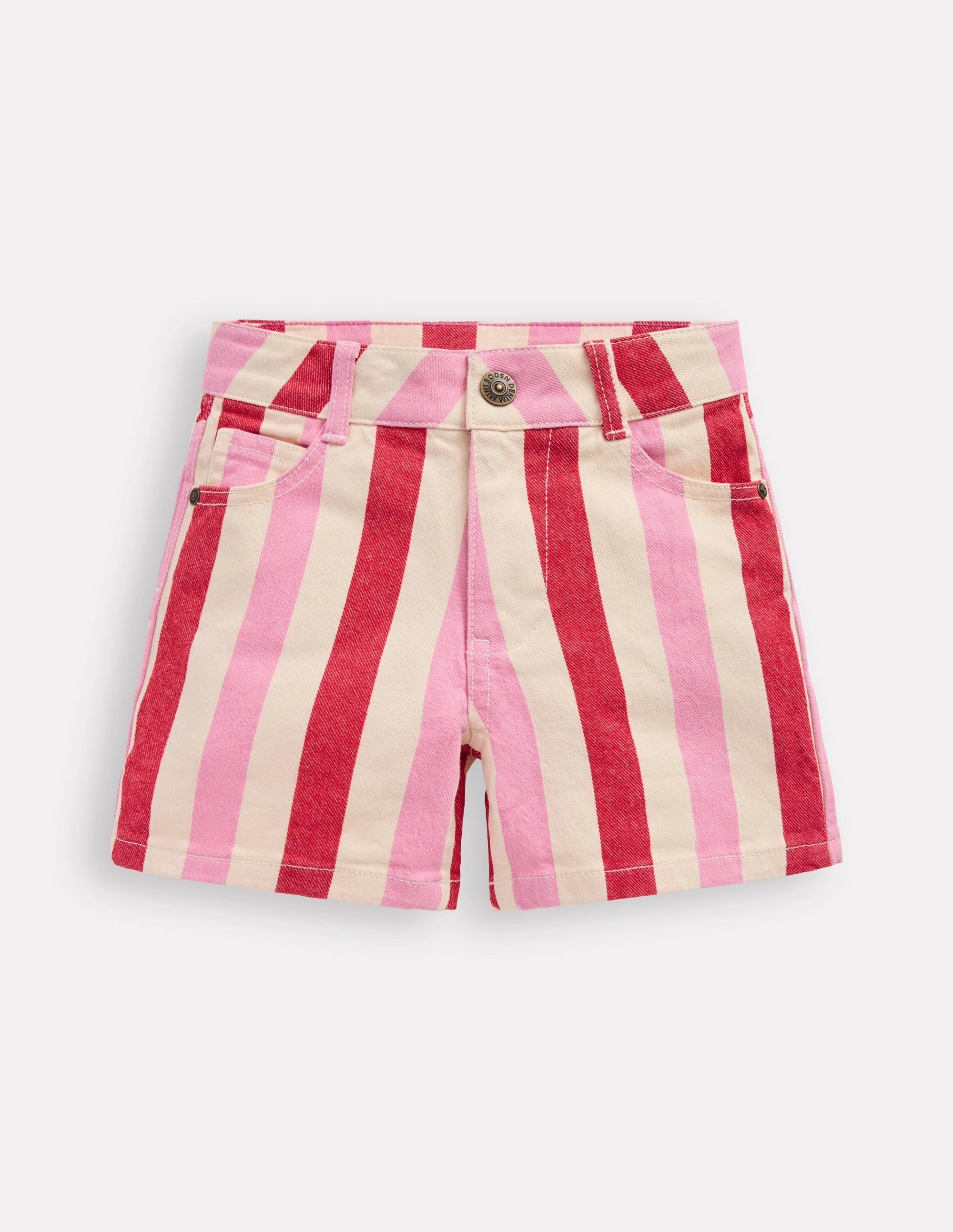 Denim Shorts-Pink and Red Stripe Cooling Effect No Ride Up Silicone Grip