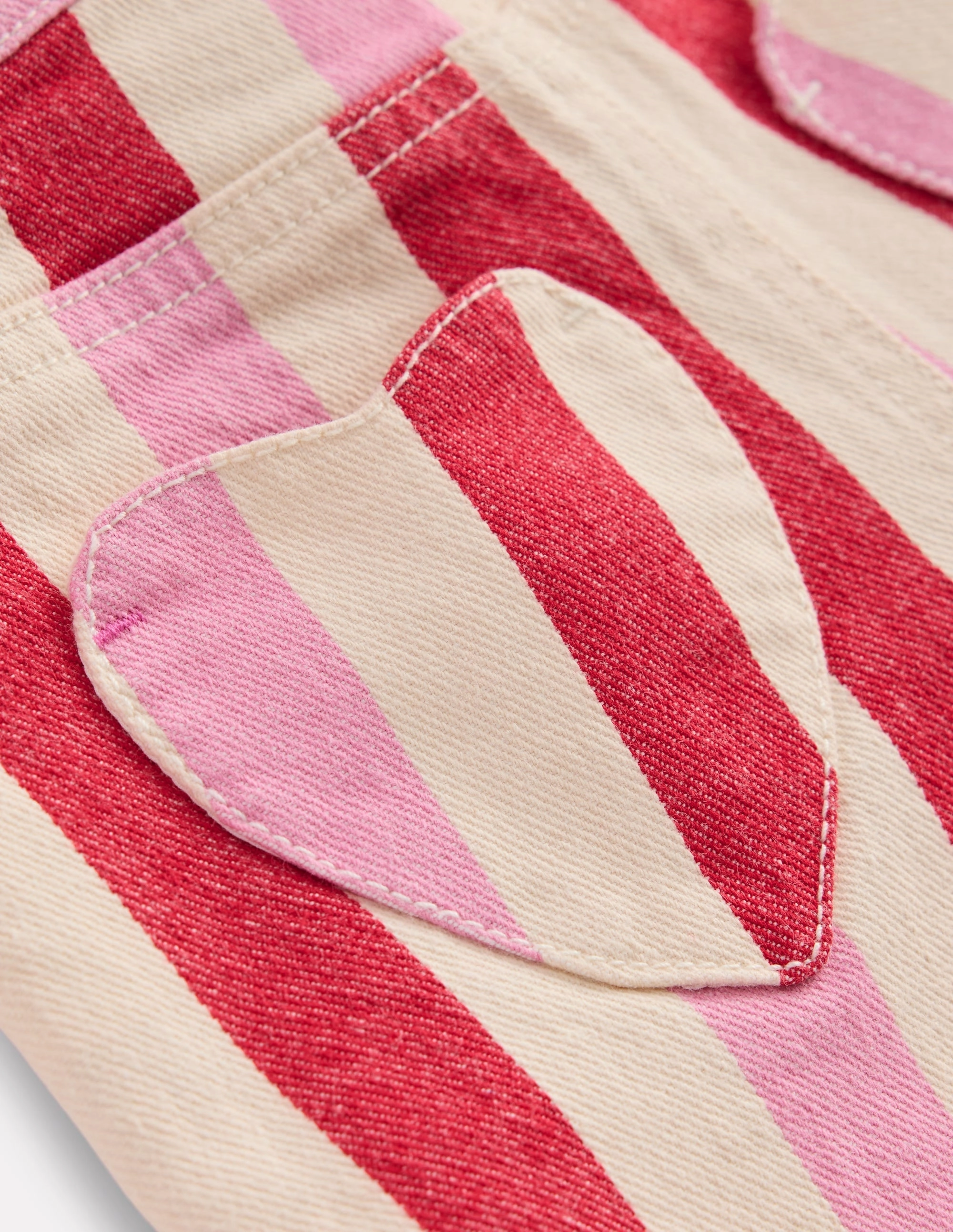 Denim Shorts-Pink and Red Stripe Reinforced Hemlines Easy Style