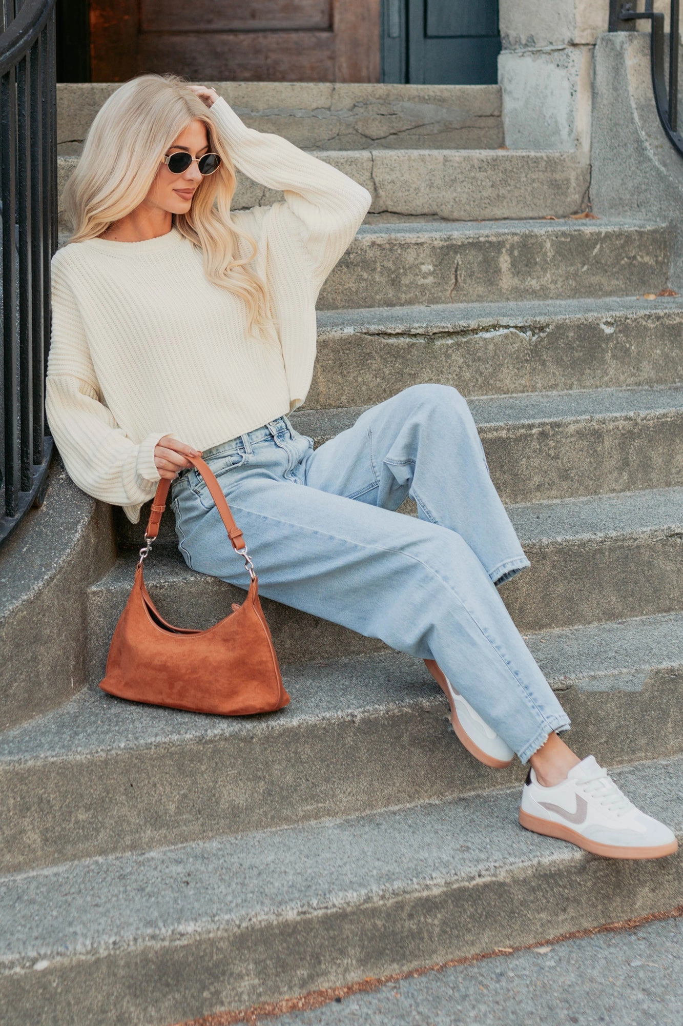 Warming Energy Cropped Knit Sweater (Cream) LayeredNeckline