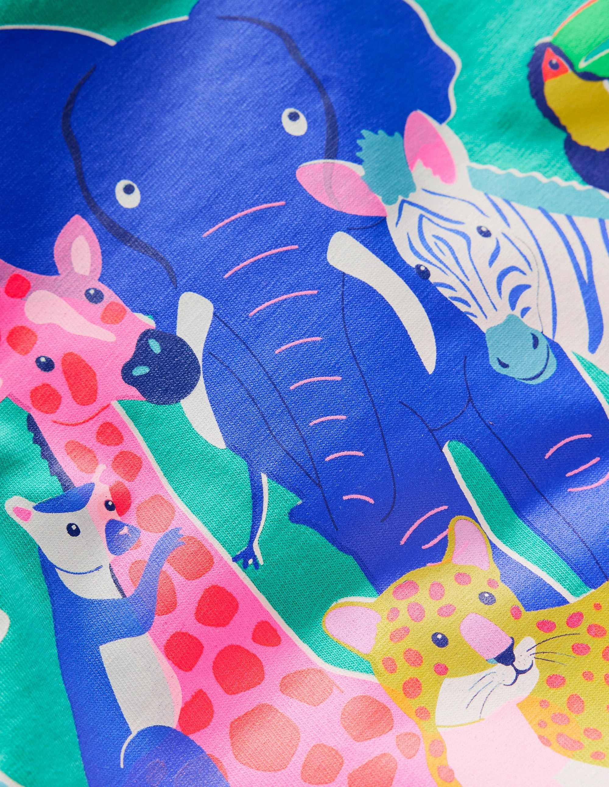 Eco Conscious Packaging Short Sleeve Riso T-Shirt-Aquamarine Blue Jungle Animals