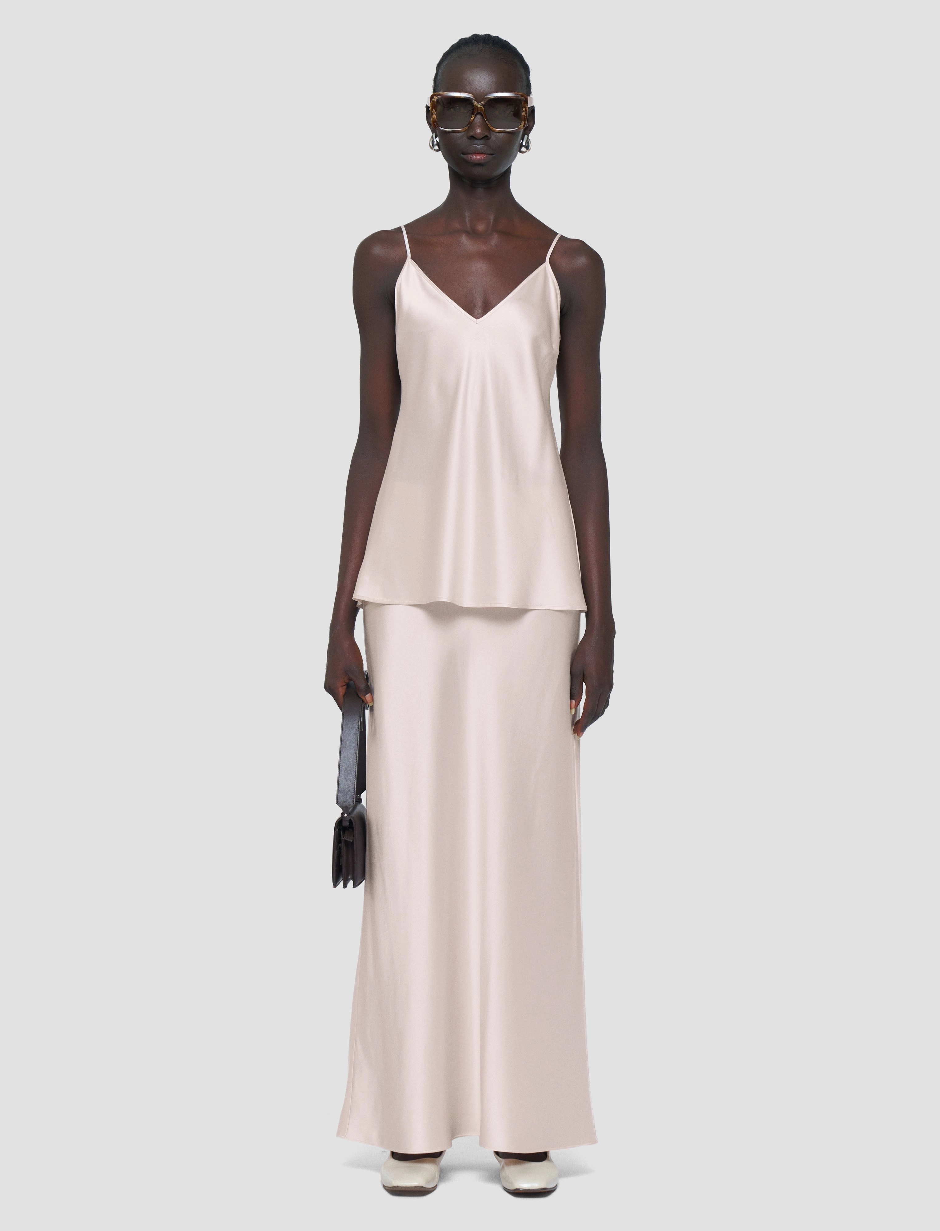 Visual Outfit Mid Rise Isaak Long Silk Satin Skirt