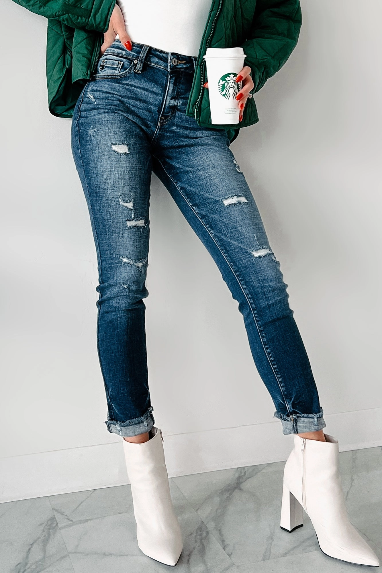 Mary Anne High Rise Distressed Kancan Skinny Jeans (Dark) Simple Silhouette High Durability Stitching