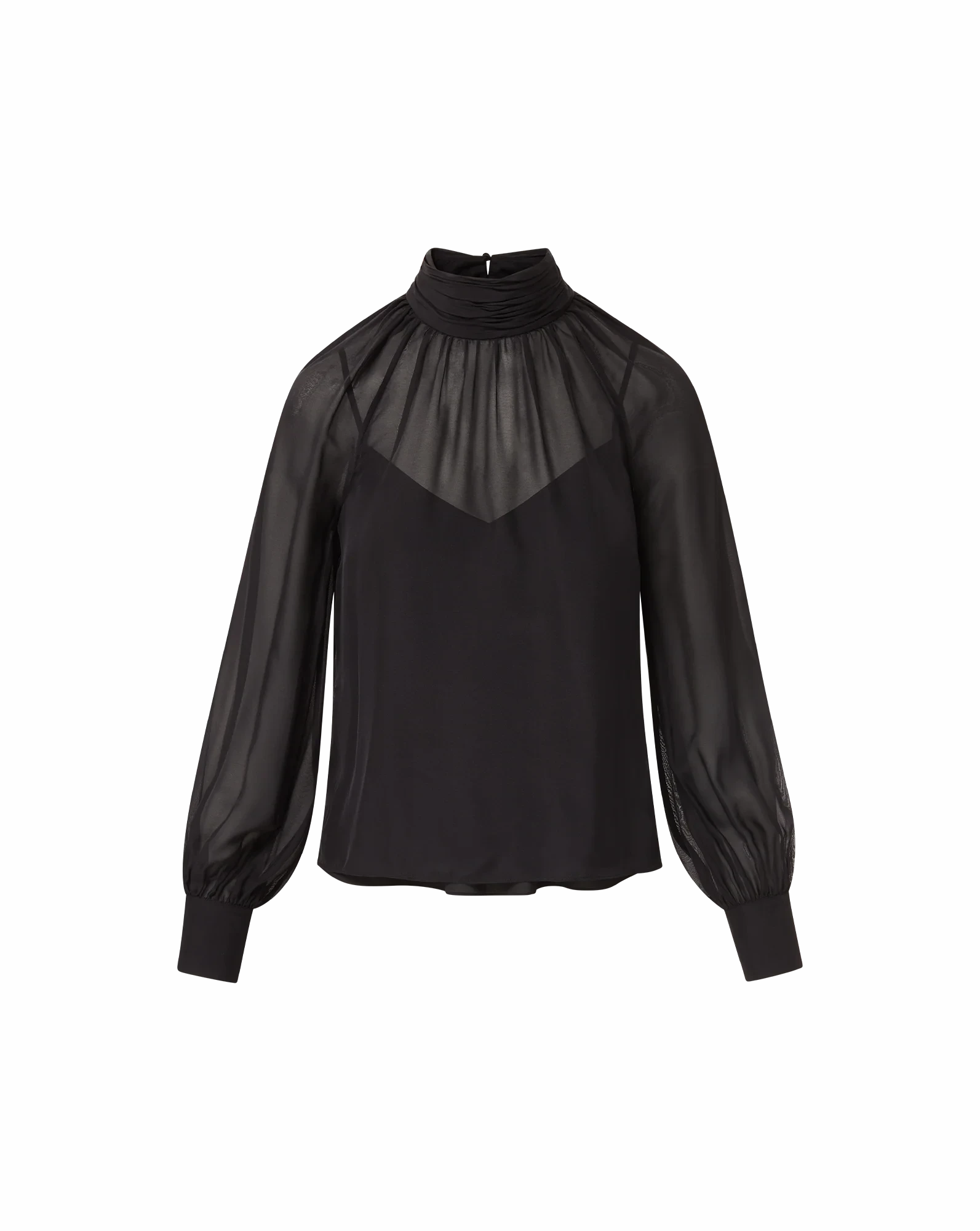 Reflective details Glow In The Dark Accent Trim Alyssa Silk Turtleneck Blouse Black