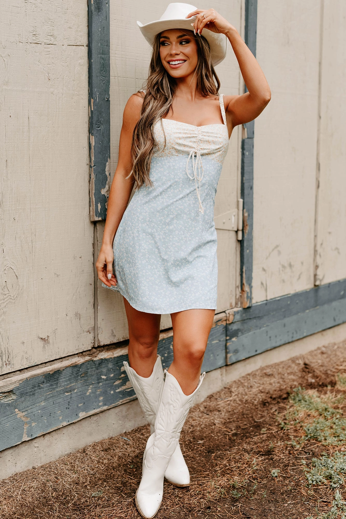 Sunny Side Up Sleeveless Floral Mini Dress (Blue) Bold Simplicity