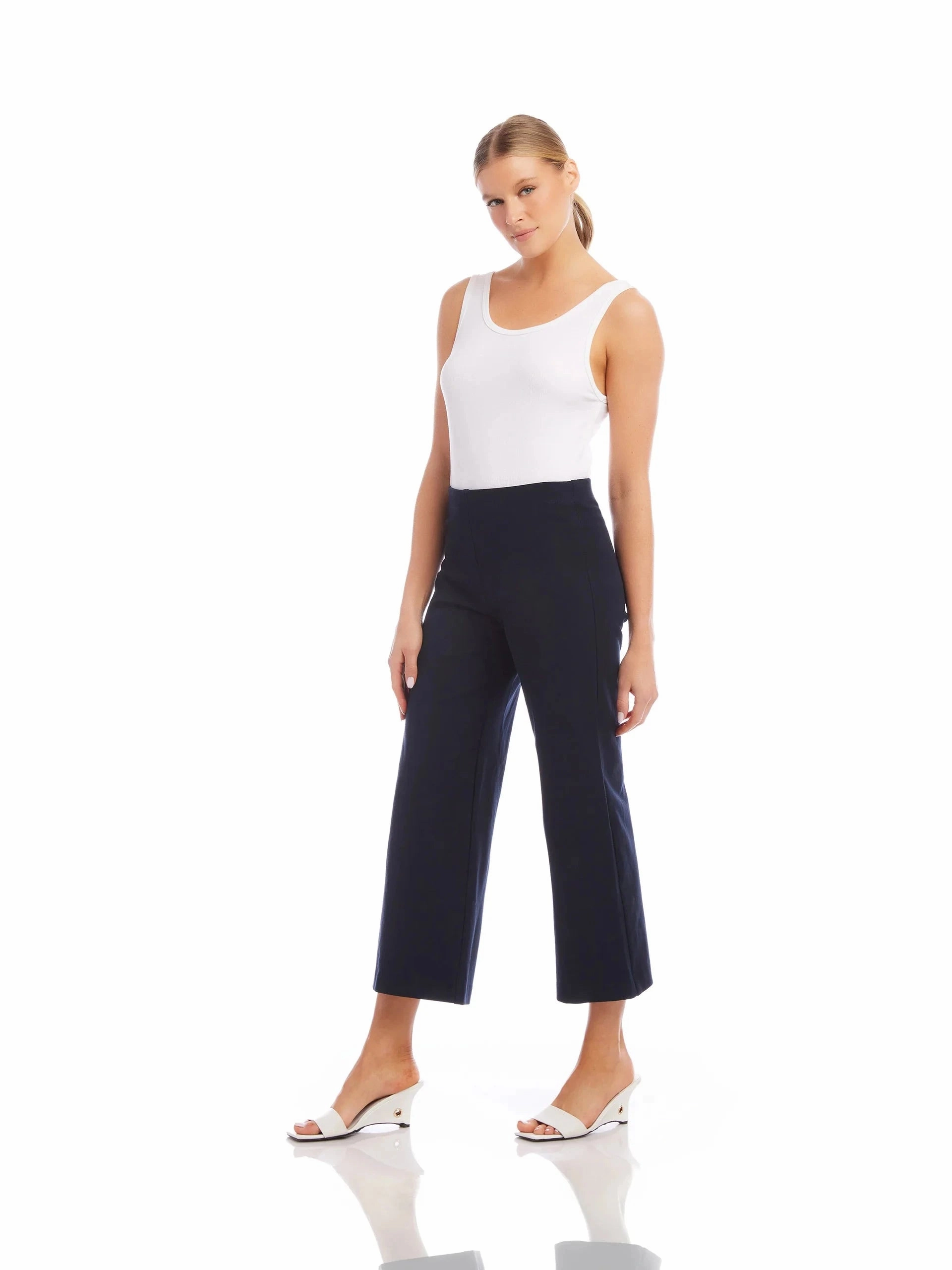 Wide Leg Cropped Pants Navy UVProtectionCoating Casual Edge
