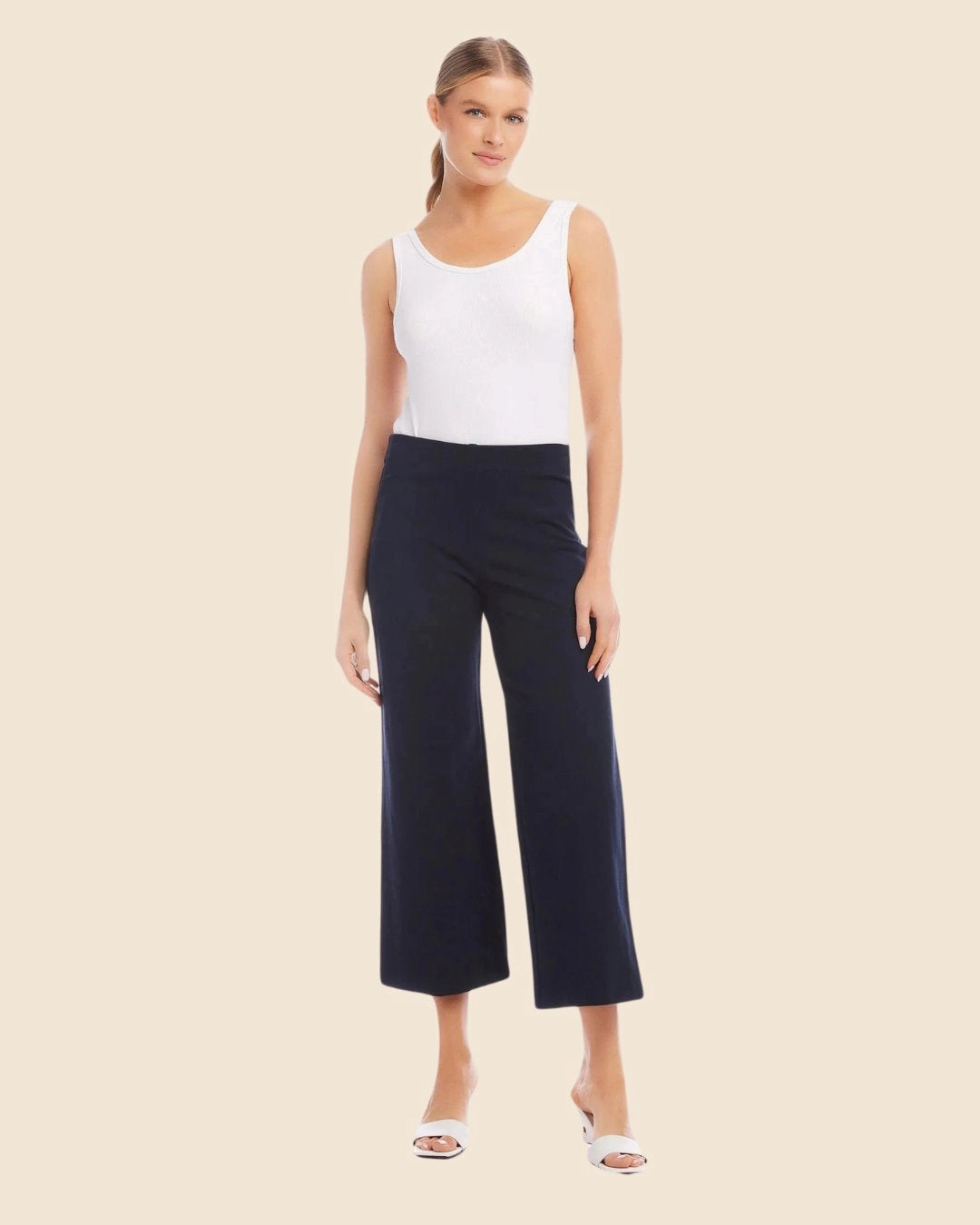 Easy Flex Design Quick Slip Wide Leg Cropped Pants Navy