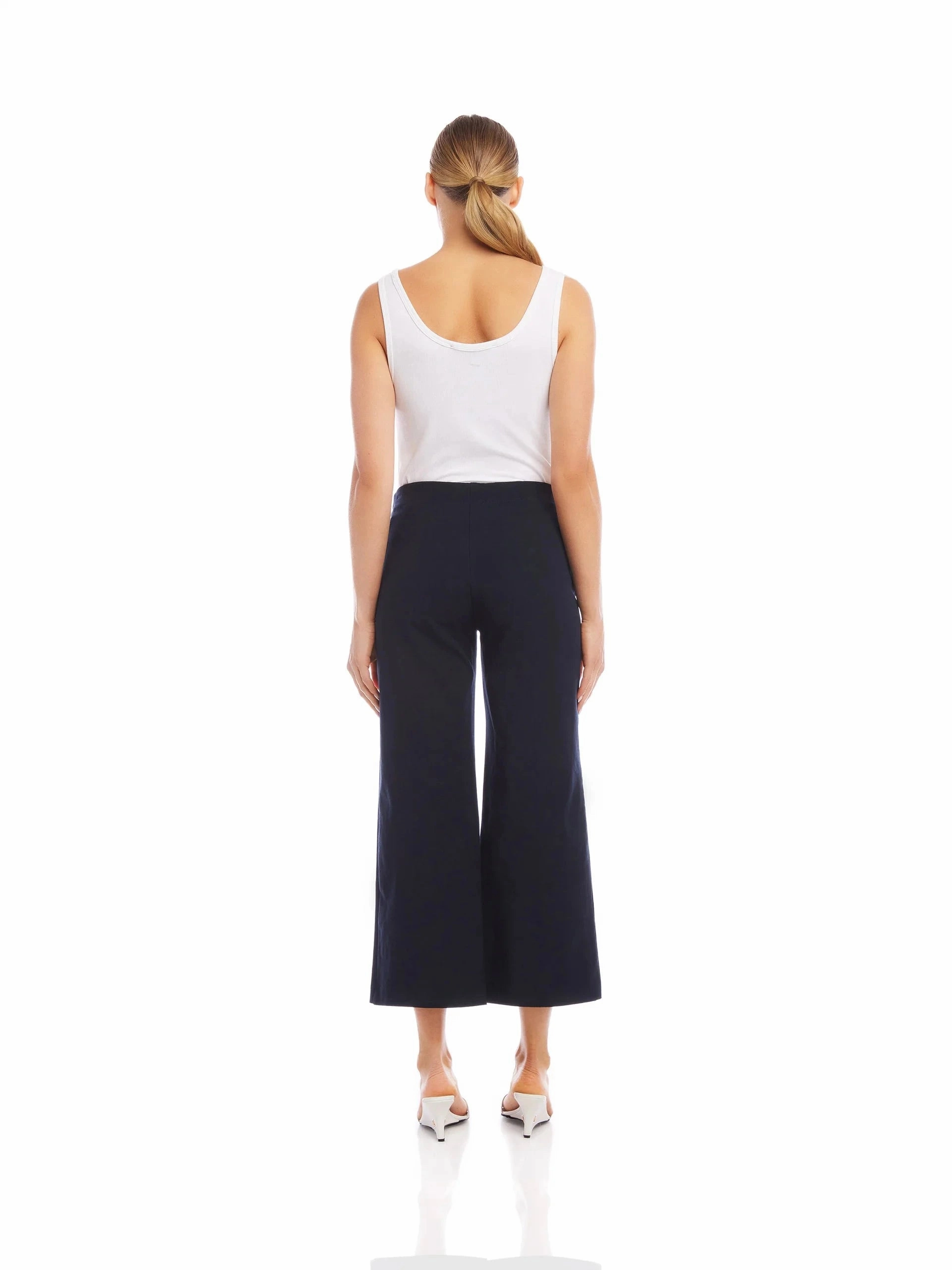 Wide Leg Cropped Pants Navy Utility Ready Non Slip Waistband