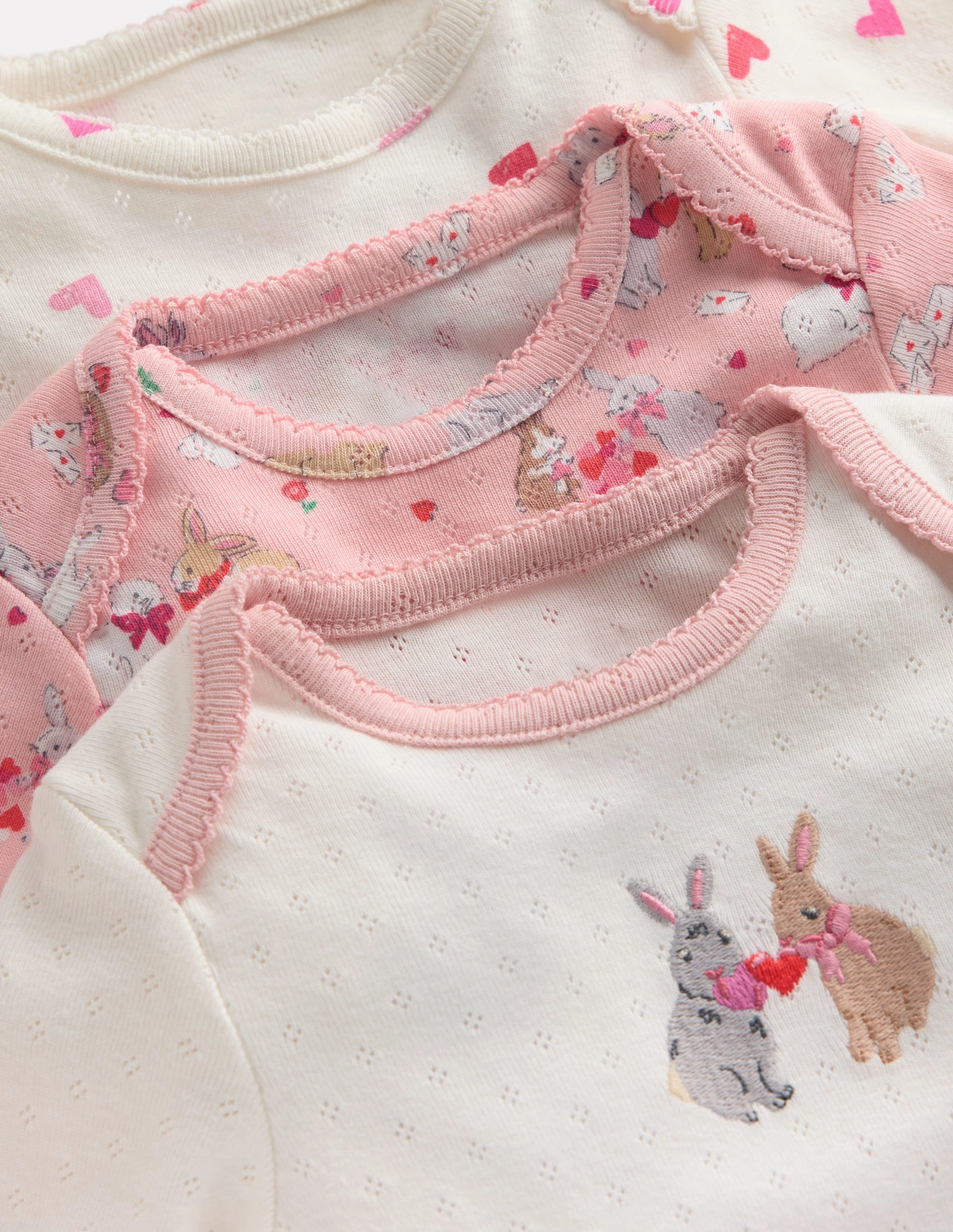 3 Pack Pointelle Bodies-Pink Love Bunnies Two Tone Texture Effect