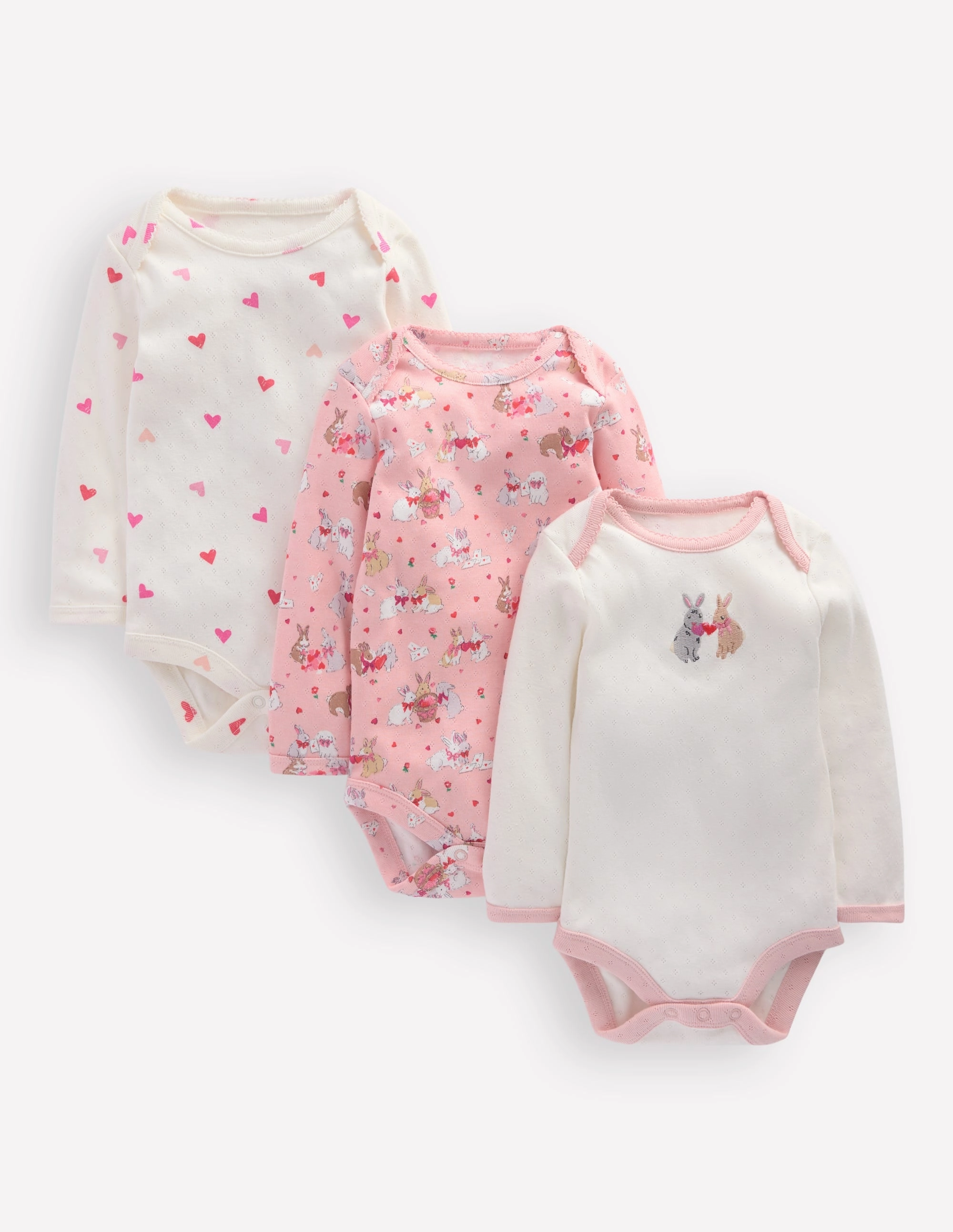 3 Pack Pointelle Bodies-Pink Love Bunnies Anti Fade Technology TemperatureRegulating Fabric