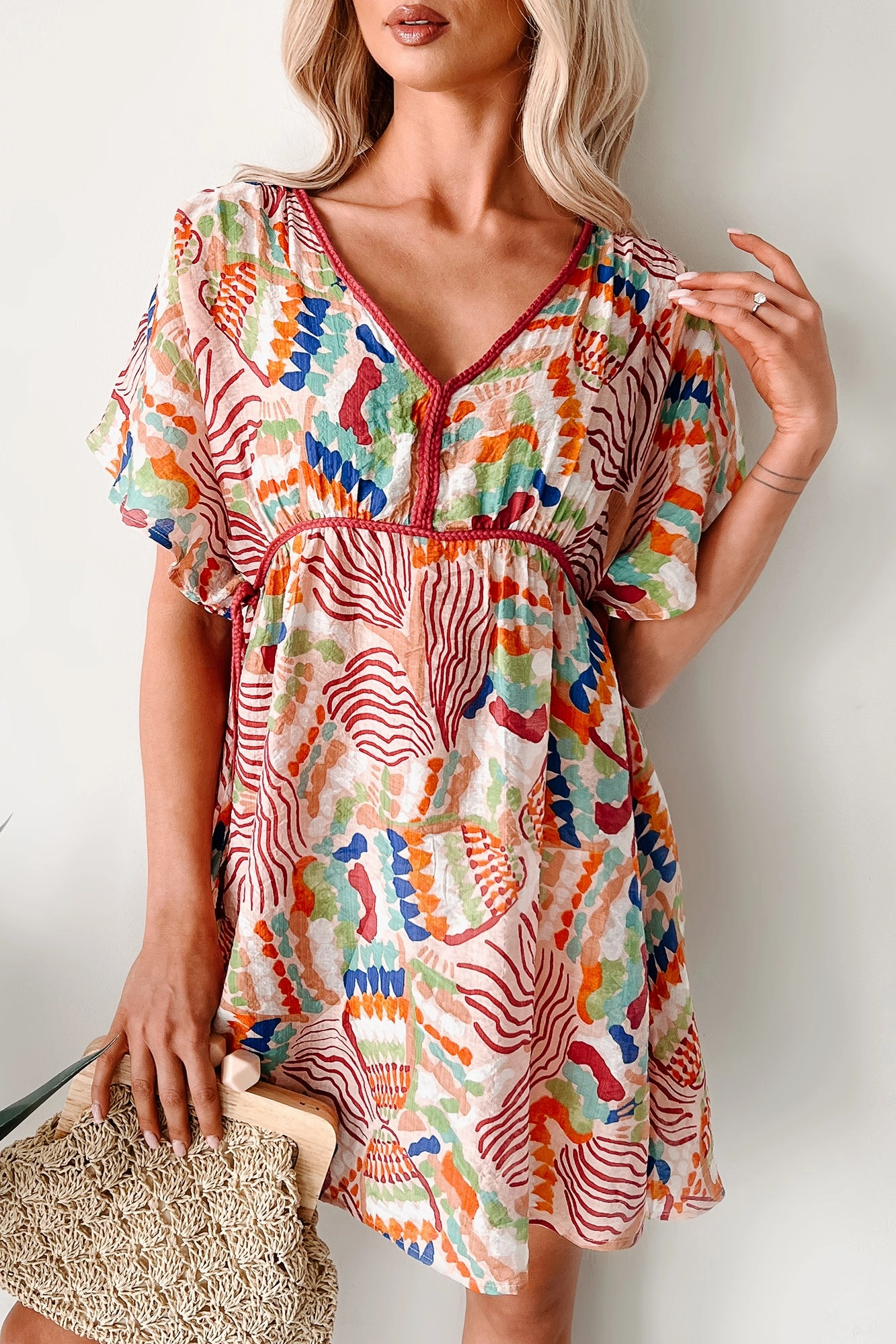 Lounge Vibe Long Sleeve Wild Heart Printed Cover Up Mini Dress (Blush)