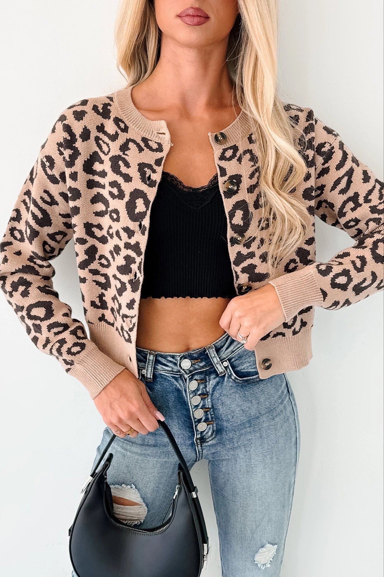 Drop Shoulder Silhouette AntiOdorTreatment Wildly Lovely Leopard Print Cardigan (Khaki/Brown)