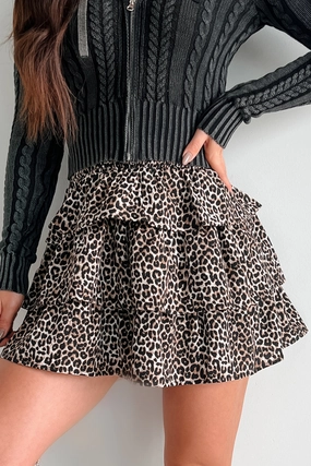 Low Rise Wildly Unexpected Leopard Print Ruffle Skirt (Mocha Mix)