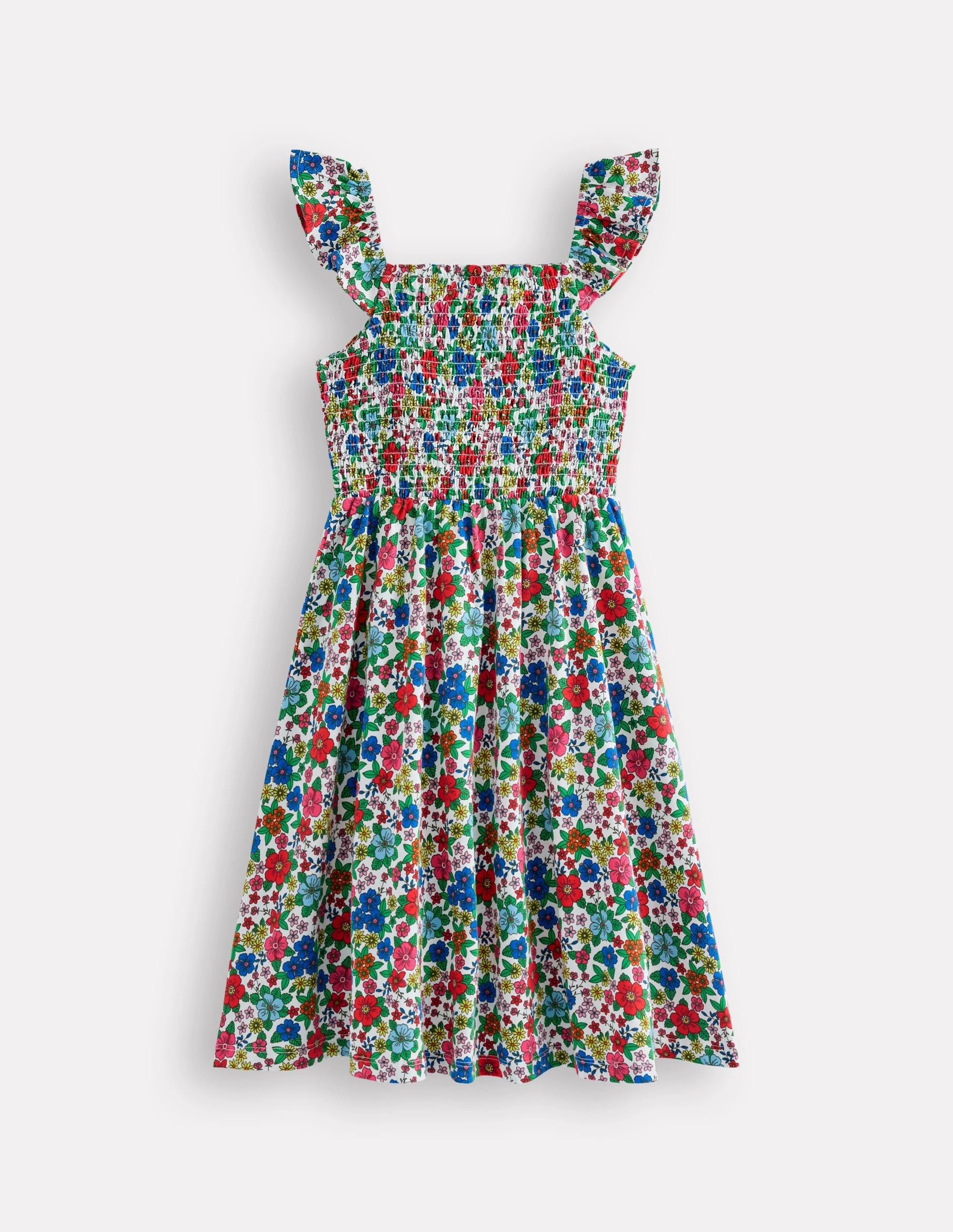 slim fit Vibrant pattern Willa Shirred Jersey Dress-Multi Holiday Flowerbed