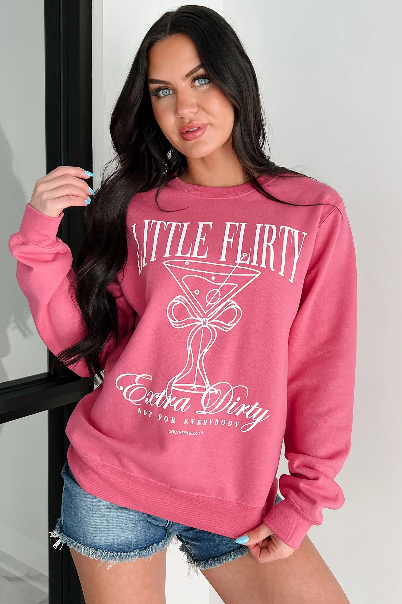 "Little Flirty Extra Dirty" Graphic Sweatshirt (Pink) HoodedVersion