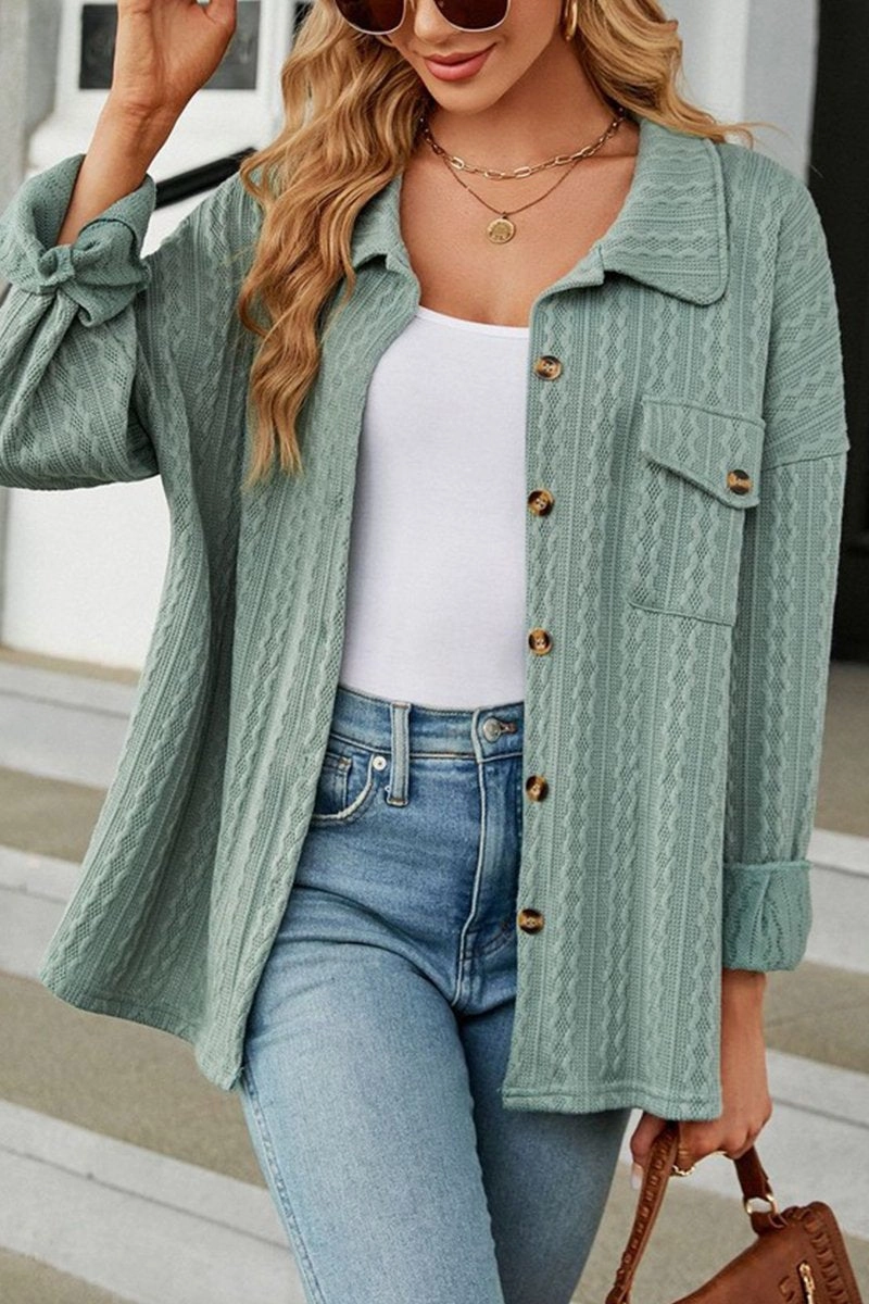 Simple Pullover NonToxic Certification WOMEN CABLE PATTERN STITCHED BUTTON DOWN SHACKET