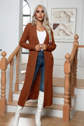 Modern Look WOMEN CHUNKY CABLE KNITTED LONG LENGTH CARDIGAN