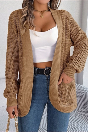Flatlock stitching AntiStaticFinish WOMEN CHUNKY WAFFLE KNIT OPEN FRONT CARDIGAN