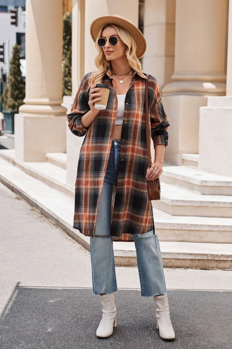 EthicallySourced WOMEN CLASSIC PLAID PATTERN LONG LENGTH SHACKET