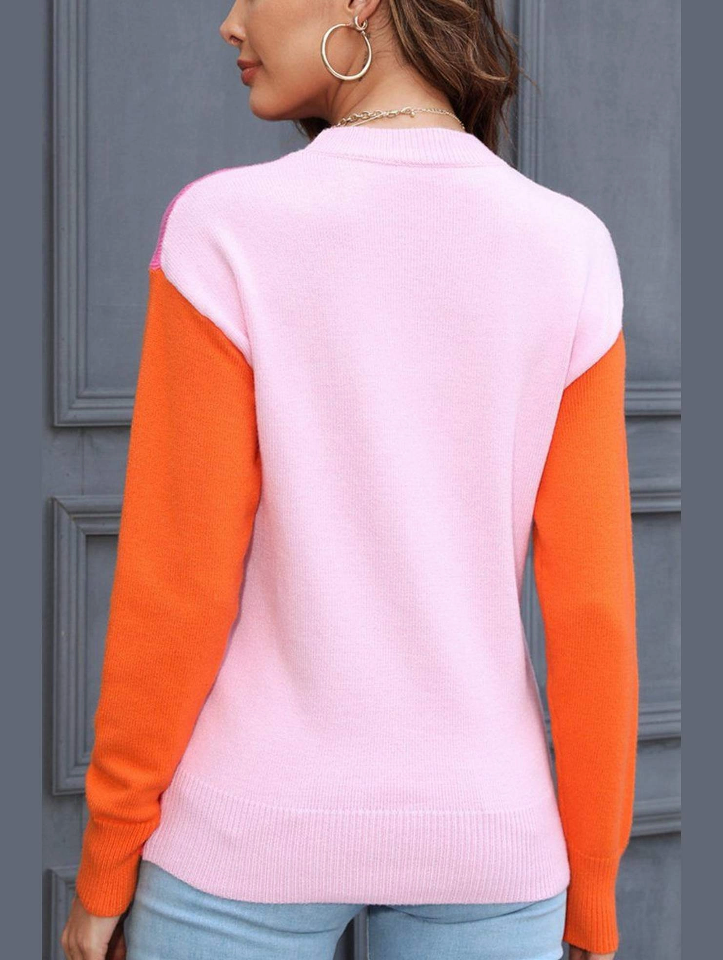 Moisture Control Lining WOMEN COLORED SLEEVE ROUND NECK KNIT SWEATER