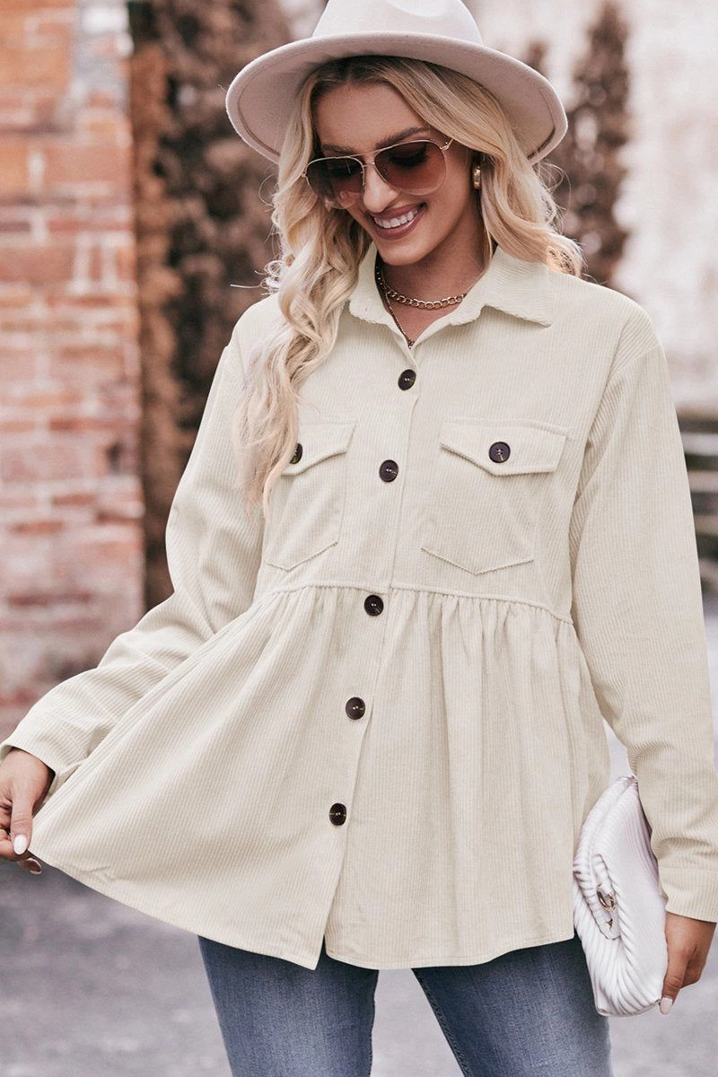 WOMEN CORDUROY BUTTON UP SHIRTS WITH POCKETS Sustainable Manufacturing