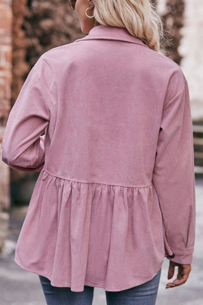 Formal Blouse WOMEN CORDUROY BUTTON UP SHIRTS WITH POCKETS