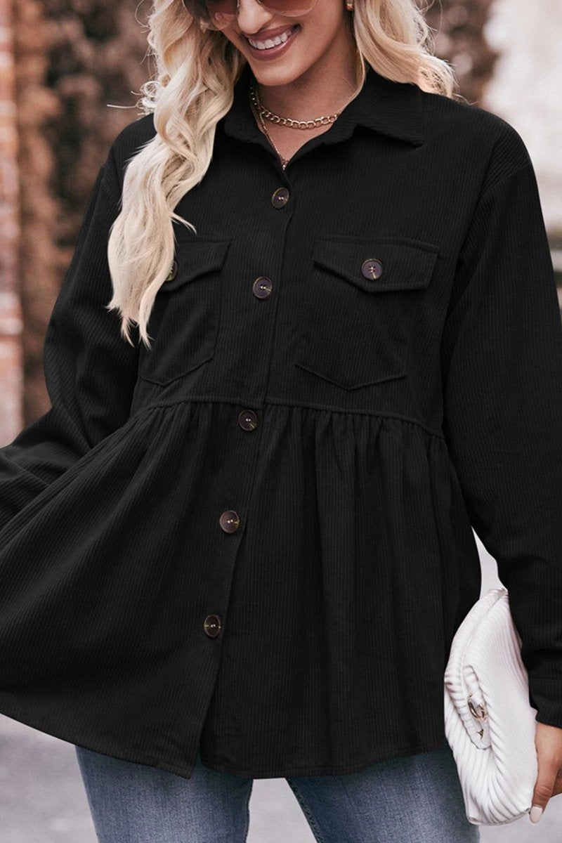 WOMEN CORDUROY BUTTON UP SHIRTS WITH POCKETS Breathable mesh panel ReinforcedStitching