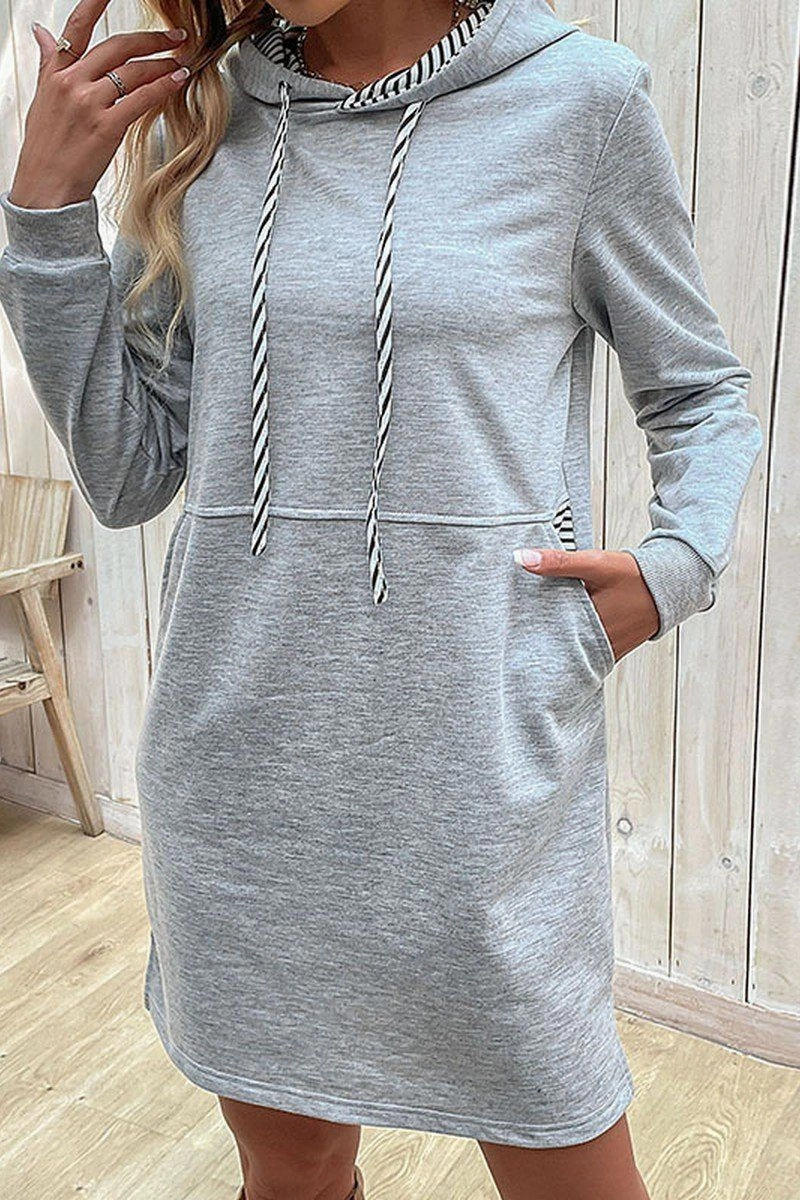 Classic Appeal Cozy Balance WOMEN DRAWSTRING HOODED SIDE POCKET MID DRESS